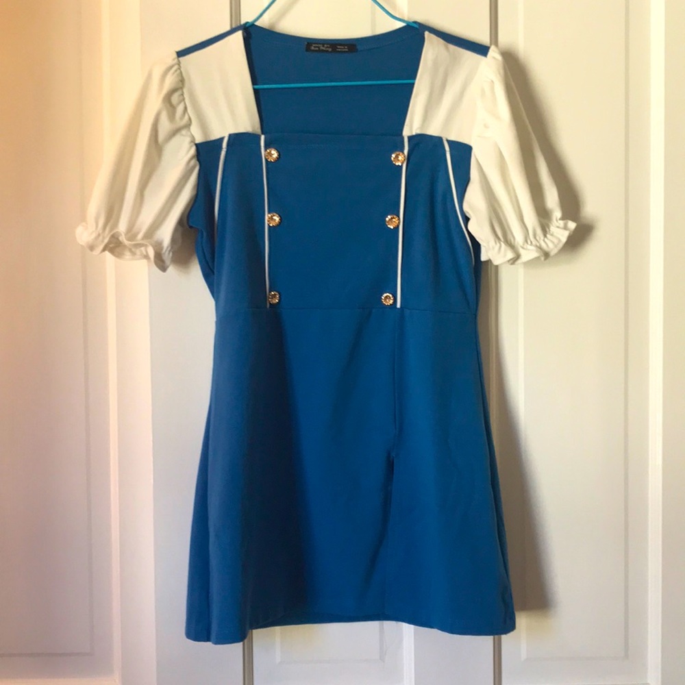 Side-slit blue/white mini dress